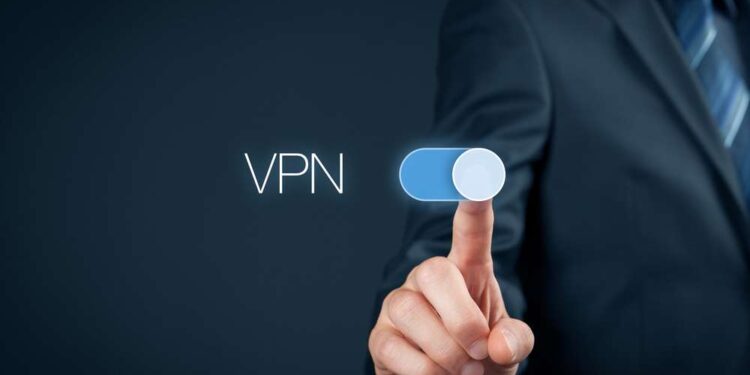 Information technologist switch on VPN. Private network security concept.